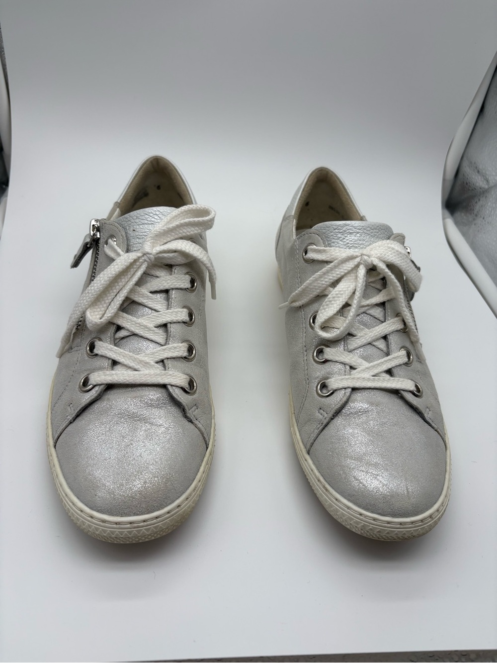 Paul Green Metallic Silver Leather Zip Sneakers Women’s US 8.5 Made in Austria